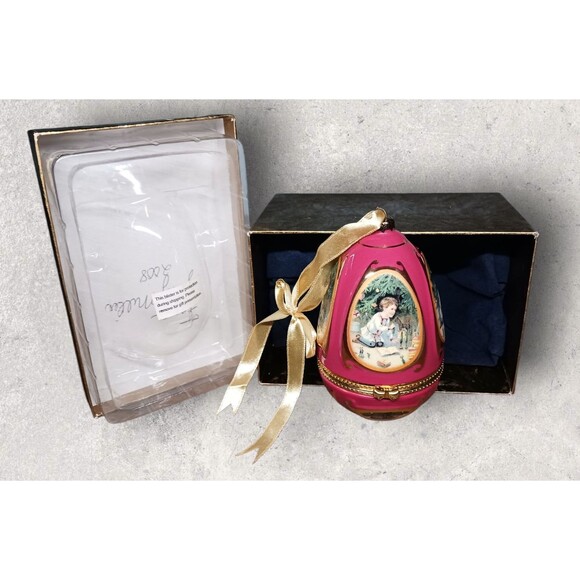 Mr Christmas Musical Hinged Trinket Box Egg Christmas Tree Ornament & Box WORKS! - Picture 1 of 7